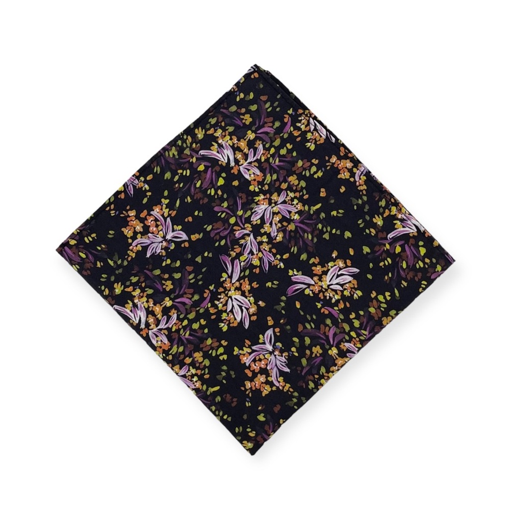 Men’s Black w/ Multicolor Floral Print Pocket Square Handkerchief